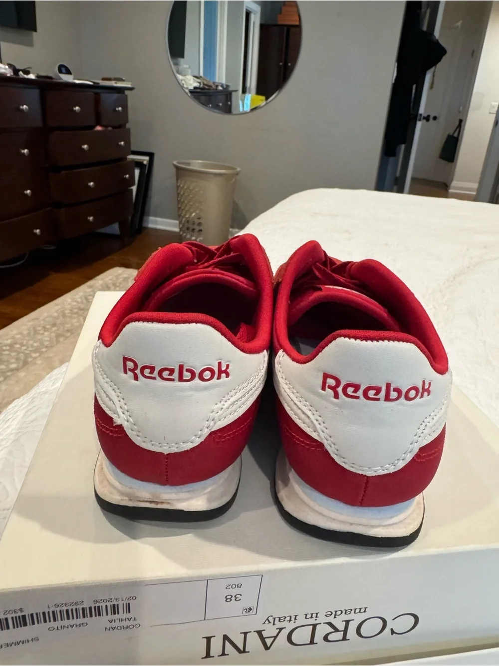 Reebok Womens Red Suede & Mesh Low-Top Sneakers